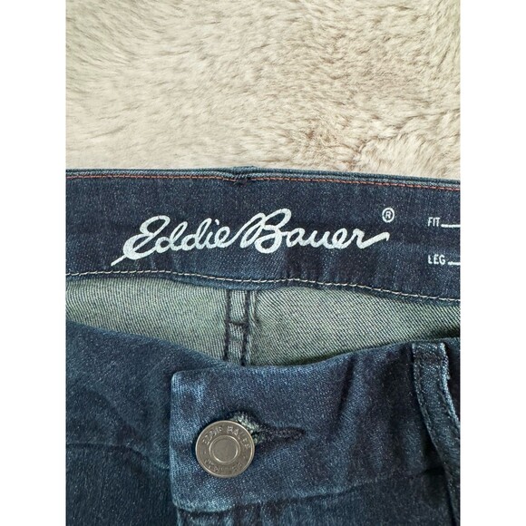 Eddie Bauer Jeans Stretch Curvy Fit Trouser Leg 5 Pocket Dark Blue Size 10 EUC - Picture 6 of 11